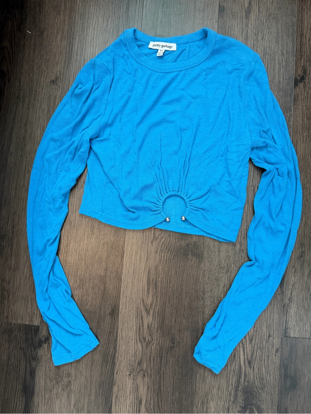 PrettyGarbage Electric Blue Long Sleeve Cropped Top with Ring Detail